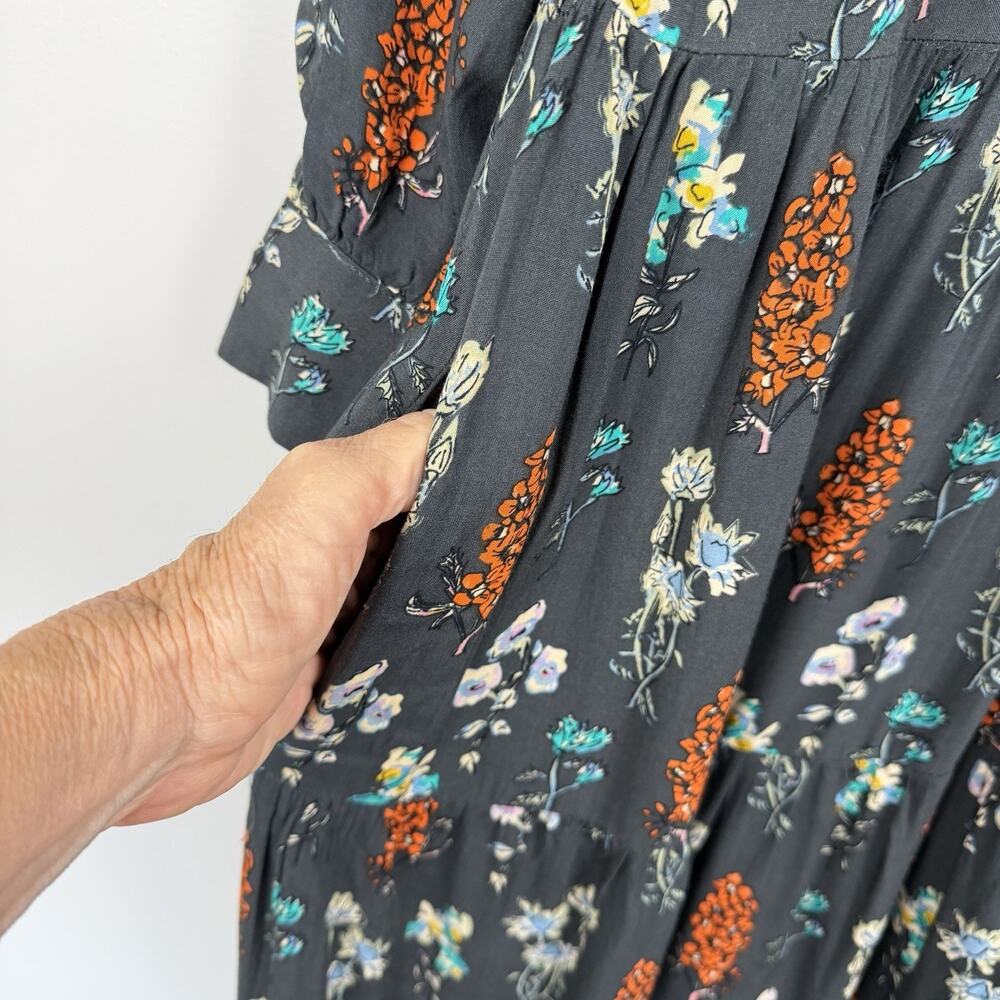 Natural Life Tiered Maxi Dress Size Small Gray Floral Prairie Boho Cottagecore - Picture 10 of 13